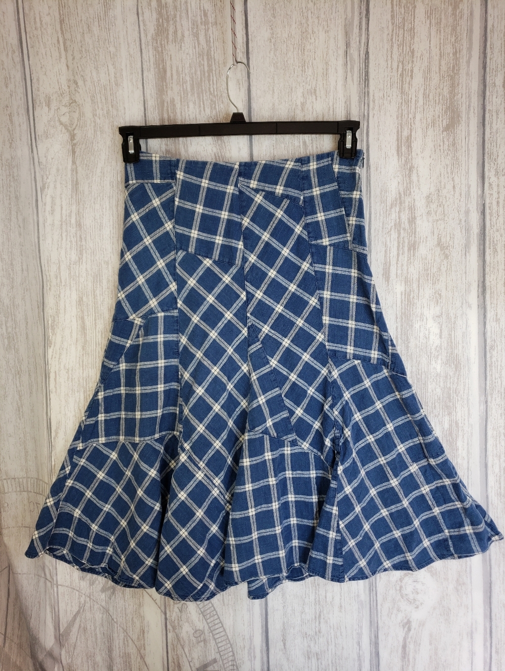 Lauren Ralph Lauren blue plaid linen-cotton midi skirt Size 8 C43 - Picture 2 of 10